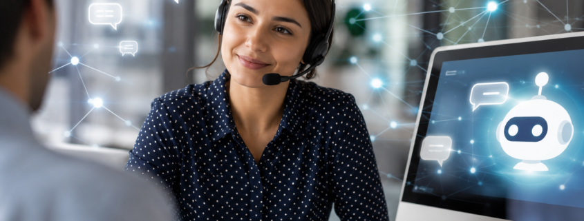 Conseiller client et chatbot travaillant ensemble pour améliorer la relation client et offrir un accompagnement personnalisé